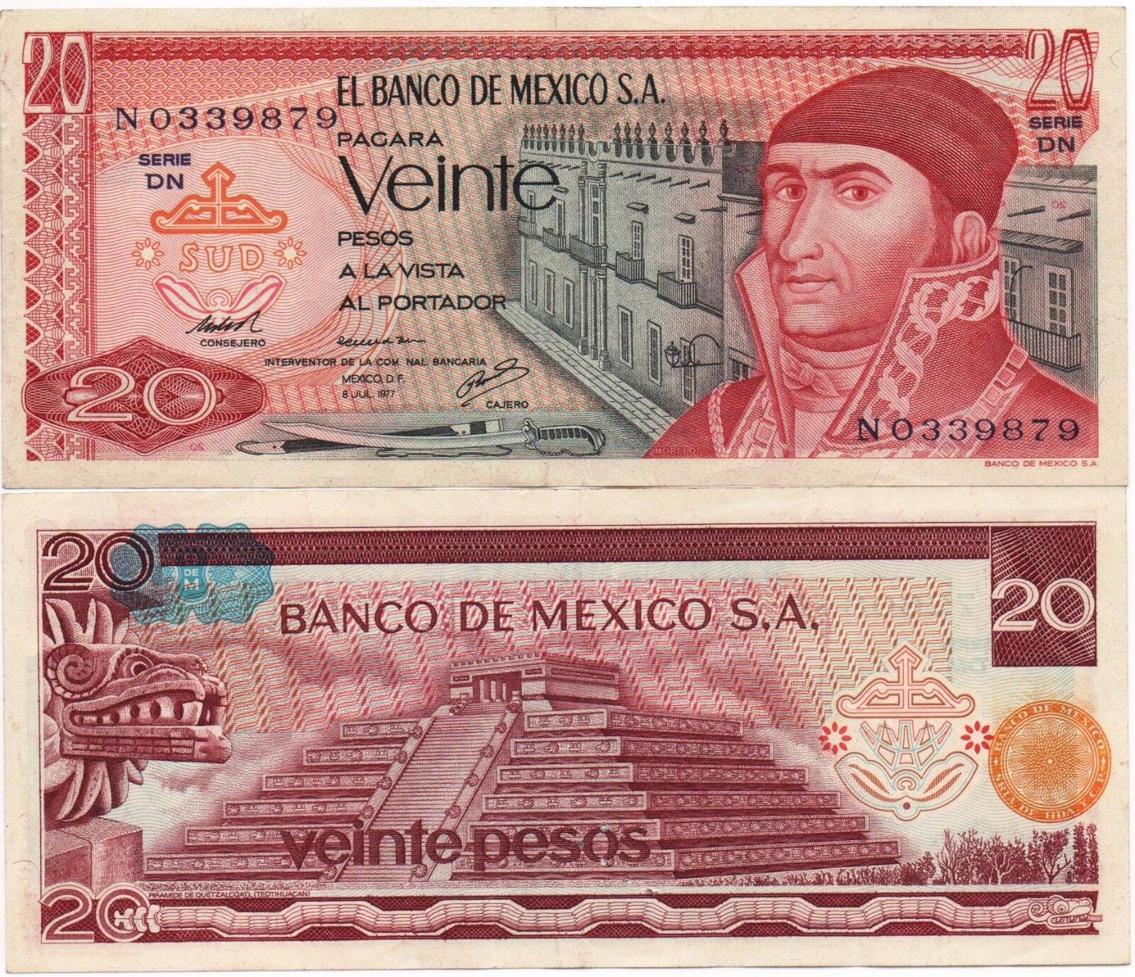 UNCIRCULATED MEXICO SET OF 4 BANKNOTES LOT 70'S 80'S 10 20 50 100 pesos UNC