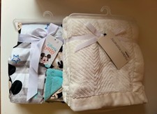 New Baby Boy Mink Plush Ivory And Disney Reversible Mickey Blankets