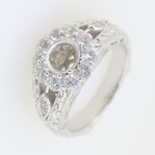 Sterling Silver Semi Mount Ring Setting Round RD 6.5x6.5mm Art Deco Old Euro L72