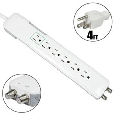6 Outlet Power Strip Surge Protector 1080J w/ Coaxial Protection & 4FT Cord