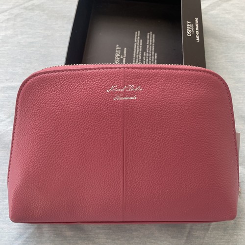 OSPREY London Pink Leather Berry Make Up Cosmetic Bag Purse Travel Toiletry - Picture 2 of 13