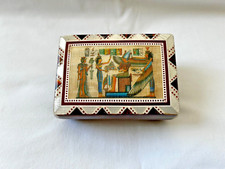 Egyptian Inlaid Pharaoh Papyrus Hand Painted Jewelry Box Tut Isis 4.25" #1393