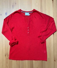 M by Michael Stars Red Henley Shirt Top Blouse Roll Tab Long Sleeve Sz 1 / S
