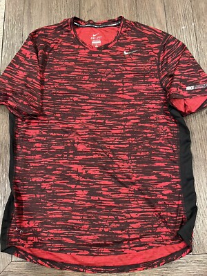 Mens Nike Mesh Breathable  Cool Tailwind Running Shirt Miler Red Black Medium