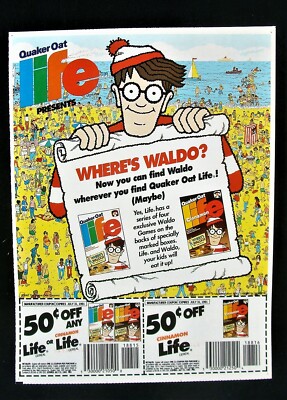 1991 Where's Waldo Quaker Oat Life Cereal Coupon Cartoon Art Print Ad ...
