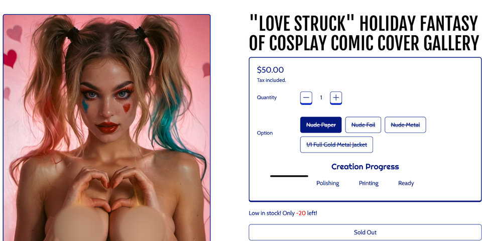 Fantasy of Cosplay - Love Struck, Full Nude, Stunning! Ready To Ship
