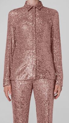 $1590 Akris Punto Women's Pink Sequined Button-Front Blouse Top Size 4