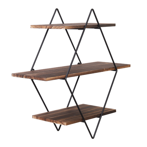 3 Tier Rustic Floating Wall Shelves Wall Mounted Wood Shelf Black Frame Shelving - Picture 2 of 7