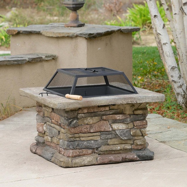 Corporal Natural Stone Square Fire Pit By Christopher Knight Grey
