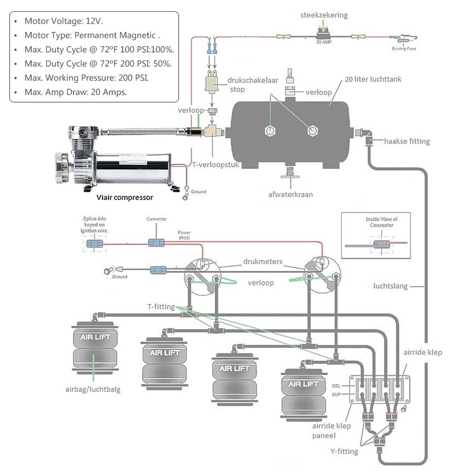 200 PSI AIR COMPRESSOR 3/8″ HOSE KIT F/SUSPENSION/BAG/TRAIN HORN 12V VXC480C - Image 4 of 4