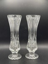 Pair of Heavy Crystal Footed Bud Glass Vases