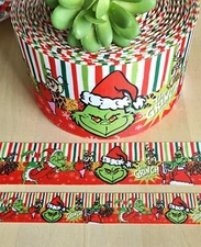 7/8, 1.5 & 3" (1 YD) Grinch Christmas Grosgrain Ribbon Cindy Lou Fred Reindeer 