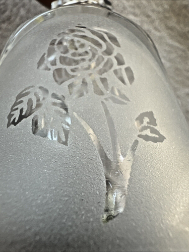Clear Crystal Glass Bell Vintage Rose Flower Frosted Ruffle Leaf 3 sides 8" Long - Picture 2 of 6
