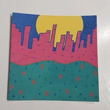 6x6 Inch Acrylic Painting On Watercolor Paper Modern Abstract Title Pink City A1