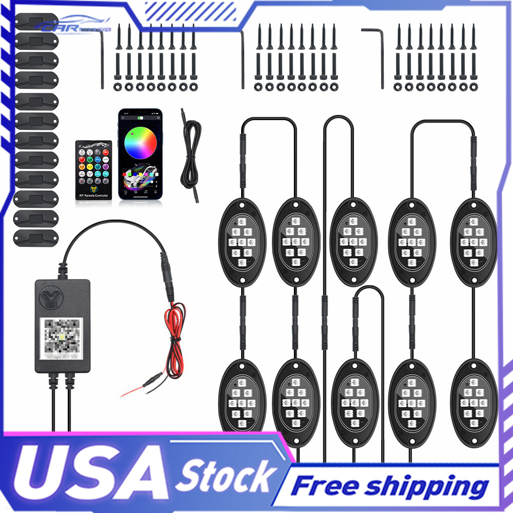 10Pods RGB LED Rock Lights Kit Neon Underbody Light Bluetooth App Remote Control