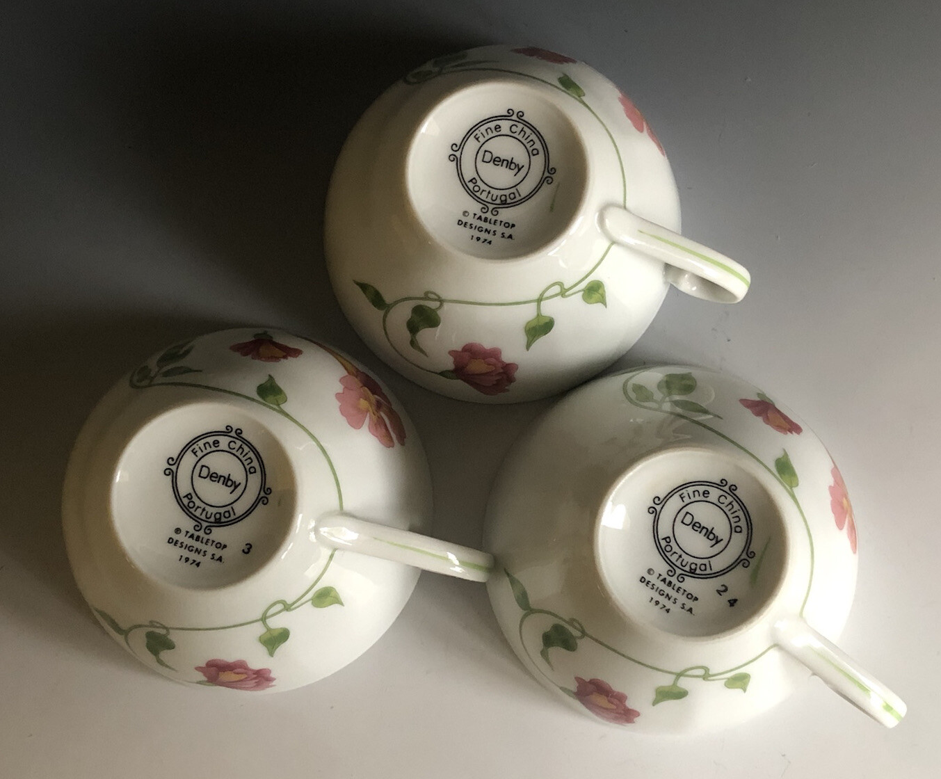3pcs Denby Fine China Portugal Pink Trumpet Flower Teacups 1974 eBay
