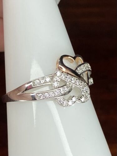 AAB Ring- 02- Heart-Simulated Clear CZ- Size 10- .925 Solid Sterling Silver - 第 2/8 張圖片