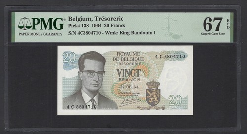 Belgium 20 Francs 1964 P138 Uncirculated Grade 67