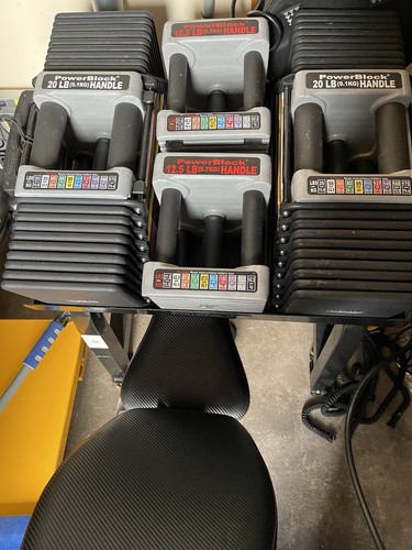 PowerBlock Com U175 Club Set w/ Rack + PB PowerBench Adjustable Weight ...