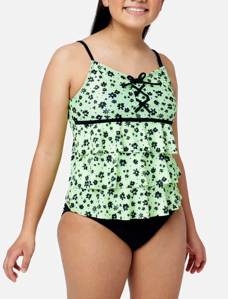JUSTICIA Niñas Traje de Baño Tankini Bikini Volantes Natación 5 6 8 12 14 16 18 L XL Verde Foto 4 de 4