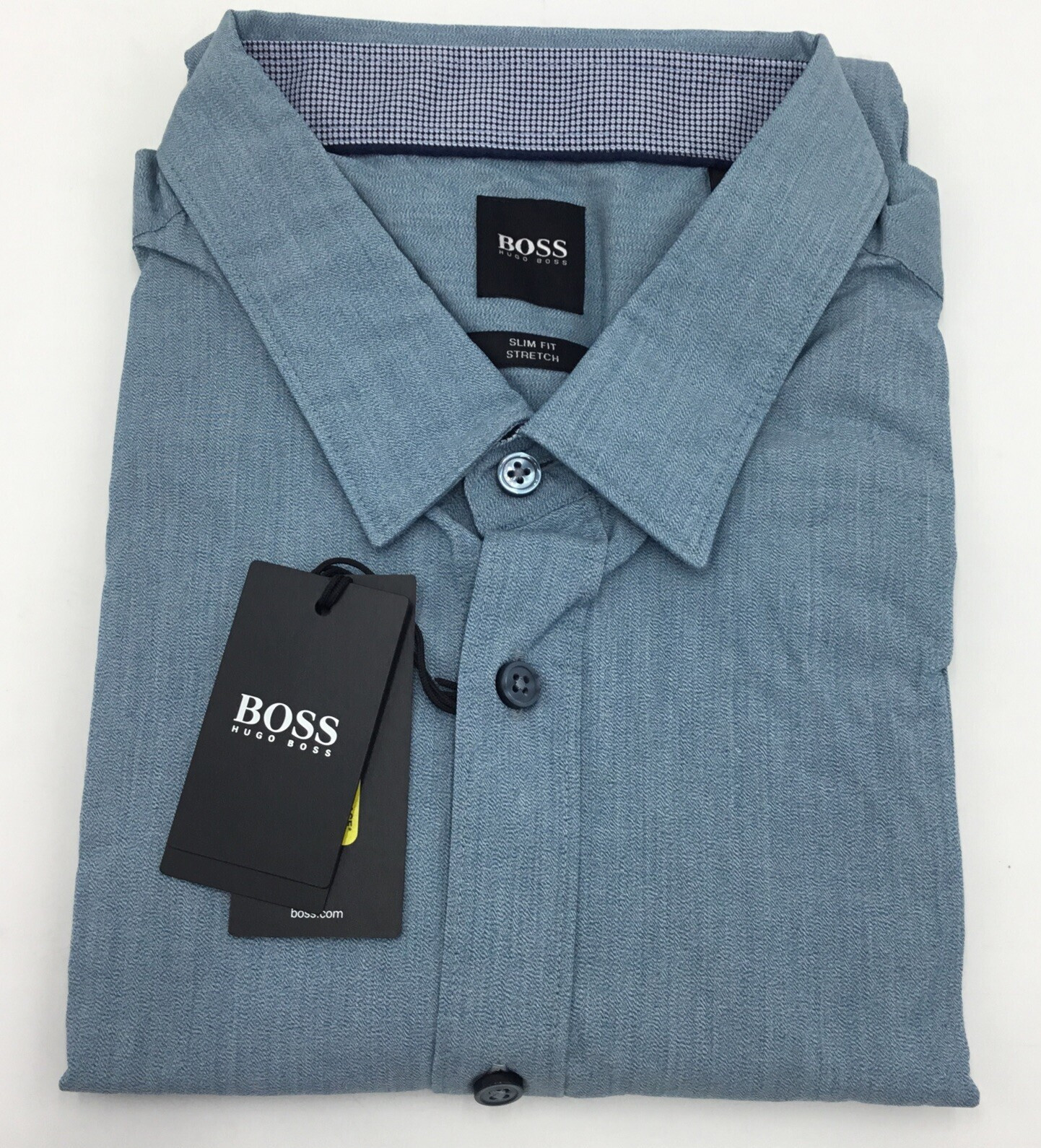 Рубашка HugoBoss Ronni_53 приталенная стрейчевая открытая синяя размер XXL 13790₽