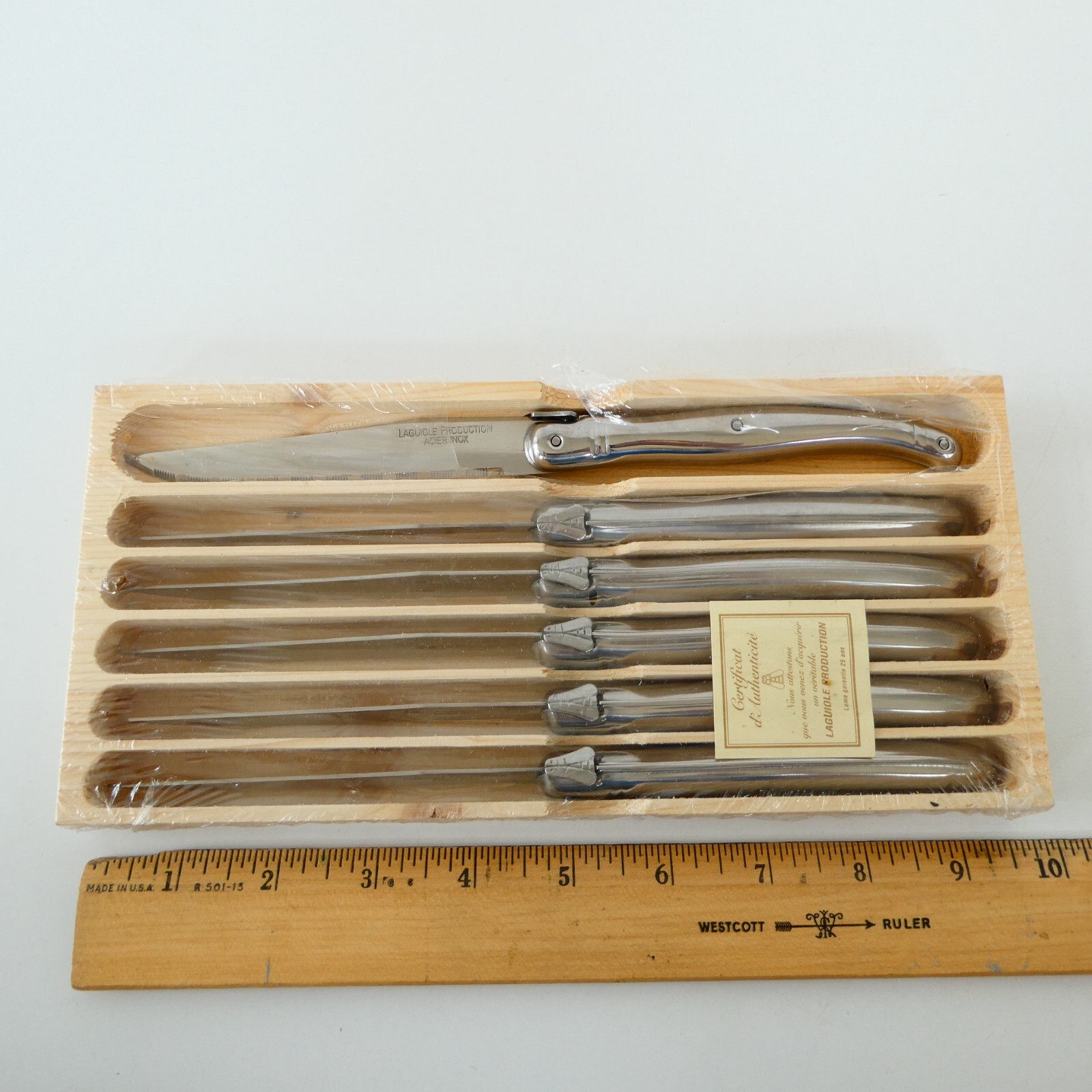 Laguiole Bee Steak Knives Set of 6 Silver Handle  Made In France NEW