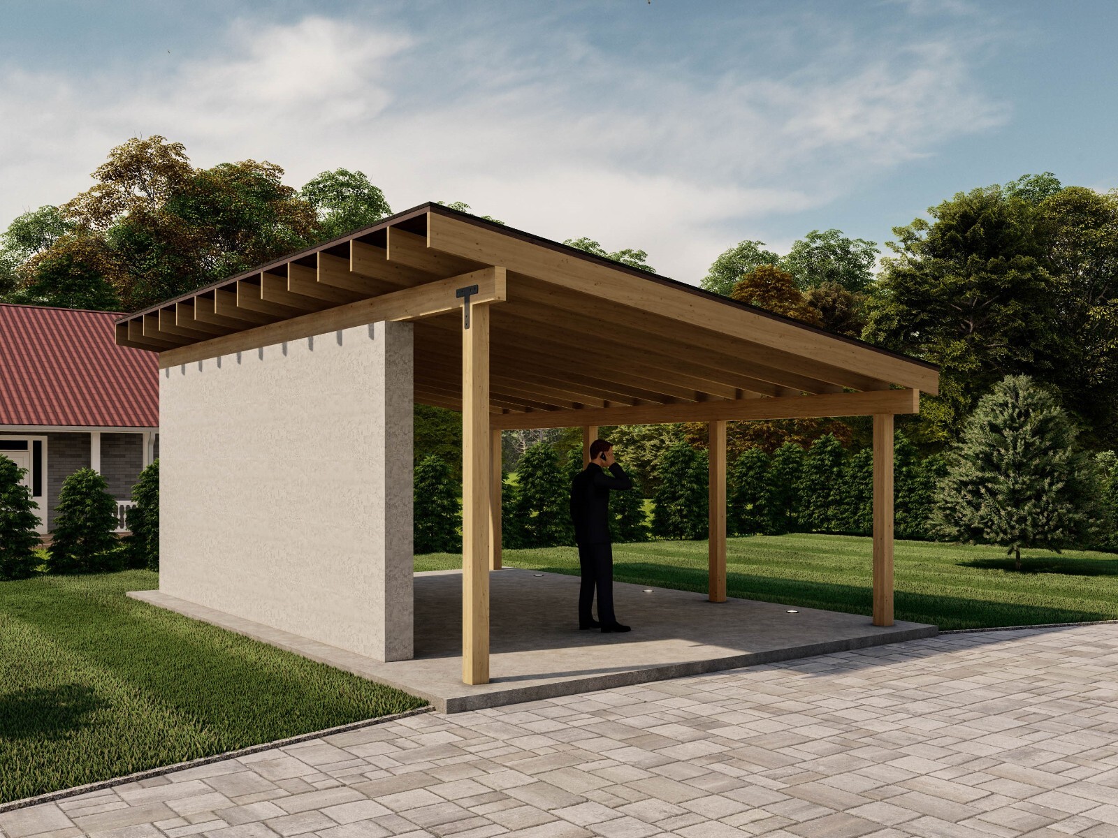 16x24 Lean to Pavilion Plans with Concrete Wall, Modern Carport Blueprints eBay
