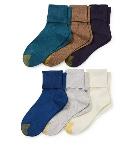 GOLD TOE Women's 6 pack Turn Cuff Black / White Socks 9-11, fits shoe sizes 6-9 - Picture 2 of 6