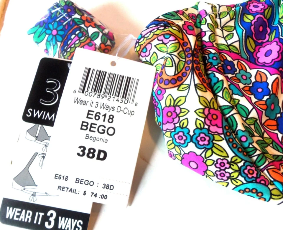 Traje de baño bikini floral cachemir Begonia Swim Systems 38D/S Úsalo de 3 maneras Nuevo con etiquetas $136 Foto 3 de 4