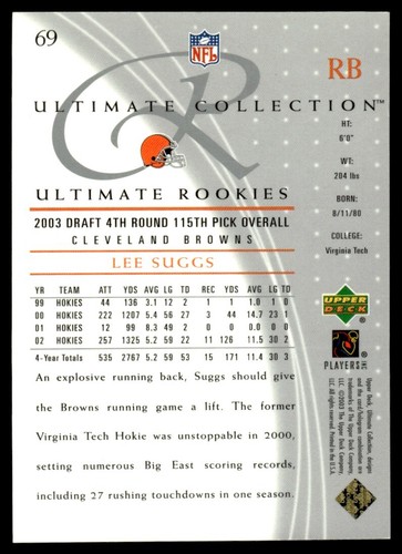 2003 Upper Deck Ultimate Collection Lee Suggs Rookie 689/750 Cleveland Browns - Picture 2 of 2