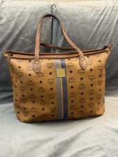MCM Visetos Monogram Brown/Blue Zip Top Large Tote Handbag