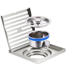 Square Shower Drain, 6" Floor Drain Cover with Removable Grate Cover, Silver