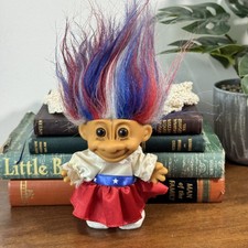 Vintage Troll Doll Red White Blue Hair Patriotic Outfit 4th of July Americana