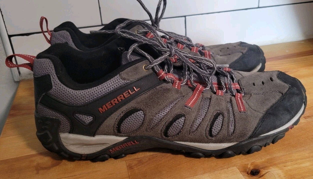 Merrell Crosslander Vent Uomo Taglia 12 Sneakers da Escursionismo Grigio Scuro Rosso