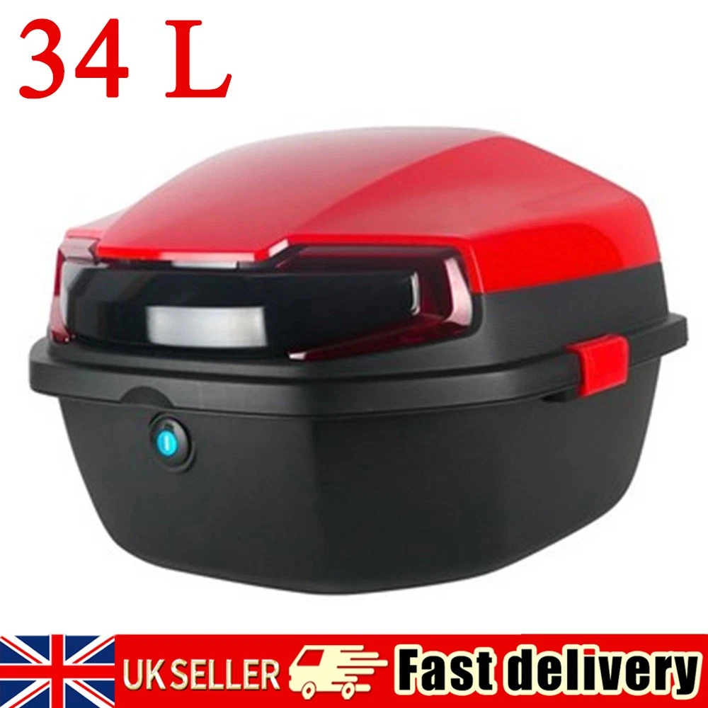 JOMRTS Motorcycle Storage Box, Universal Motorcycle Luggage Top Box, Helmet Top Lock Storage Carrier ABS Case, For Motorbike Moped Back Rear Case (Blue 37x33x26cm