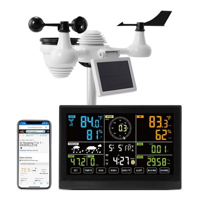 Uimoso Profi WLAN-Wetterstation 7-in-1 solarbetrieben Wettercenter 7,5'' Display