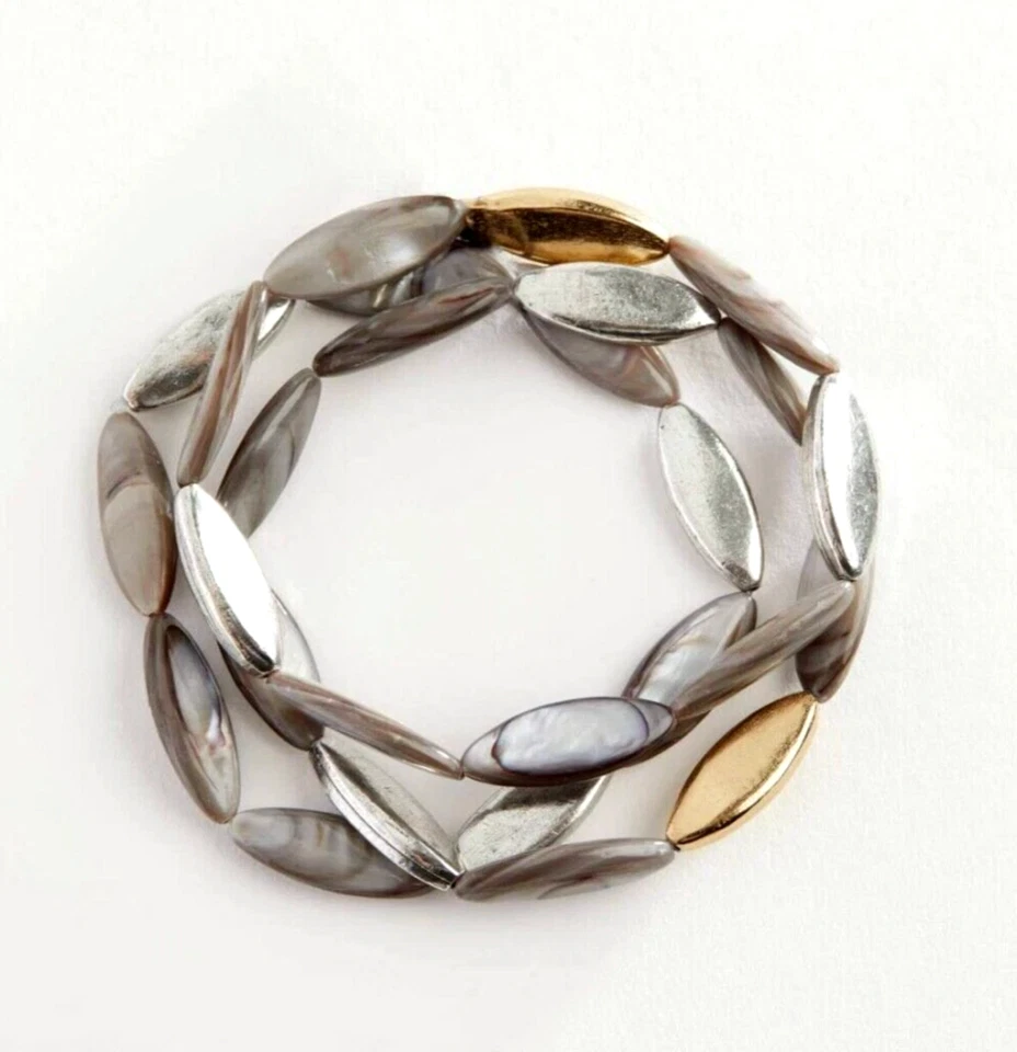 Juego de collar y pulsera J. Jill Shell mezclado metal racimo madre perla abulón Foto 3 de 4