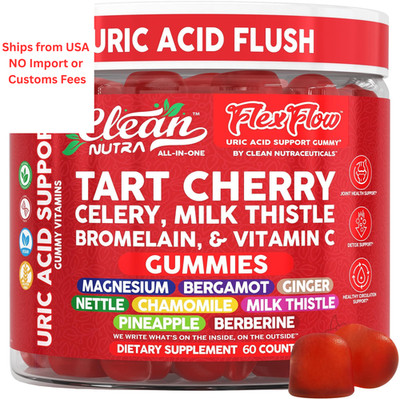 Clean Nutra Tart Cherry Gummies Uric Acid Flush 1 Count (Pack of 60), Red 
