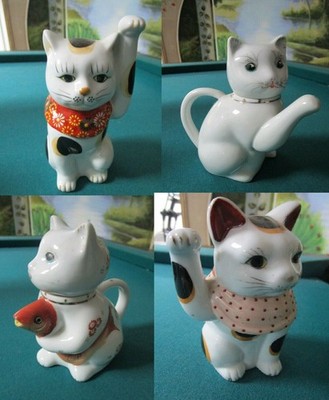 Kitty Chinese Creamer 1 Cup Teapot Koi Fish Spout 5'' Lucky Kitty Fig Pick 1 40c