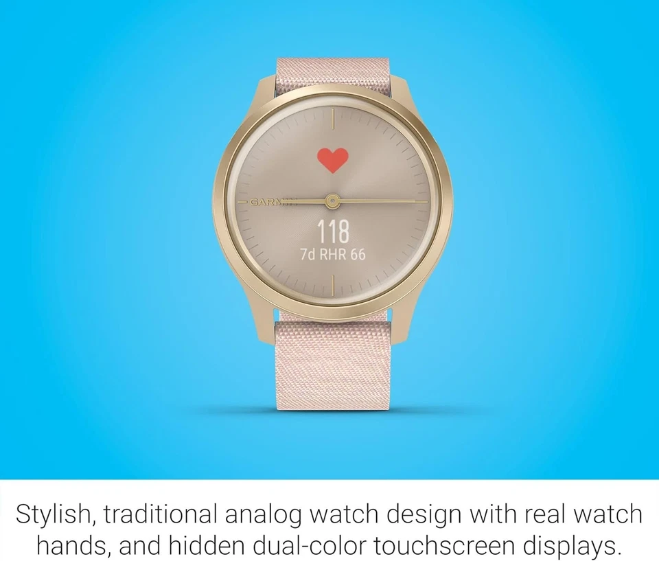 Garmin Vivomove Style GPS Watch Nylon Blush Pink/Light Gold Hybrid Smartwatch - Image 3 of 4