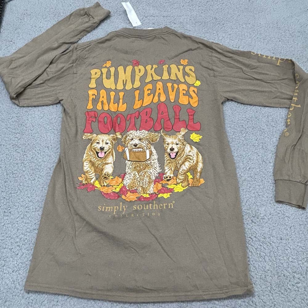 Simply Southern T-Shirt Womens  Size Small Tee Shirt Fall Football Pumpkins