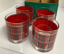 Scottish Plaid Glasses Red Set Of 4 Special Gifts Crowning Touch.