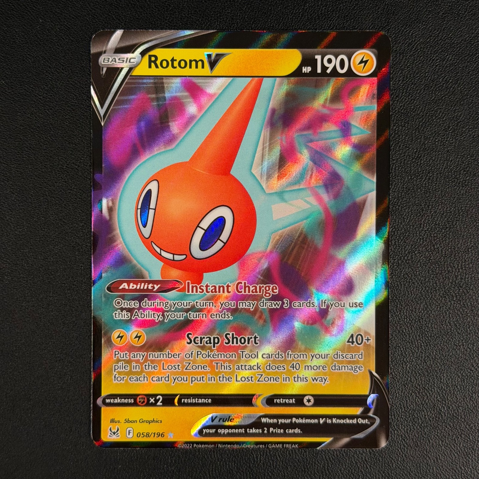 Rotom V 058/196 LOR Lost Origin Holo Rare V Pokemon Card NM