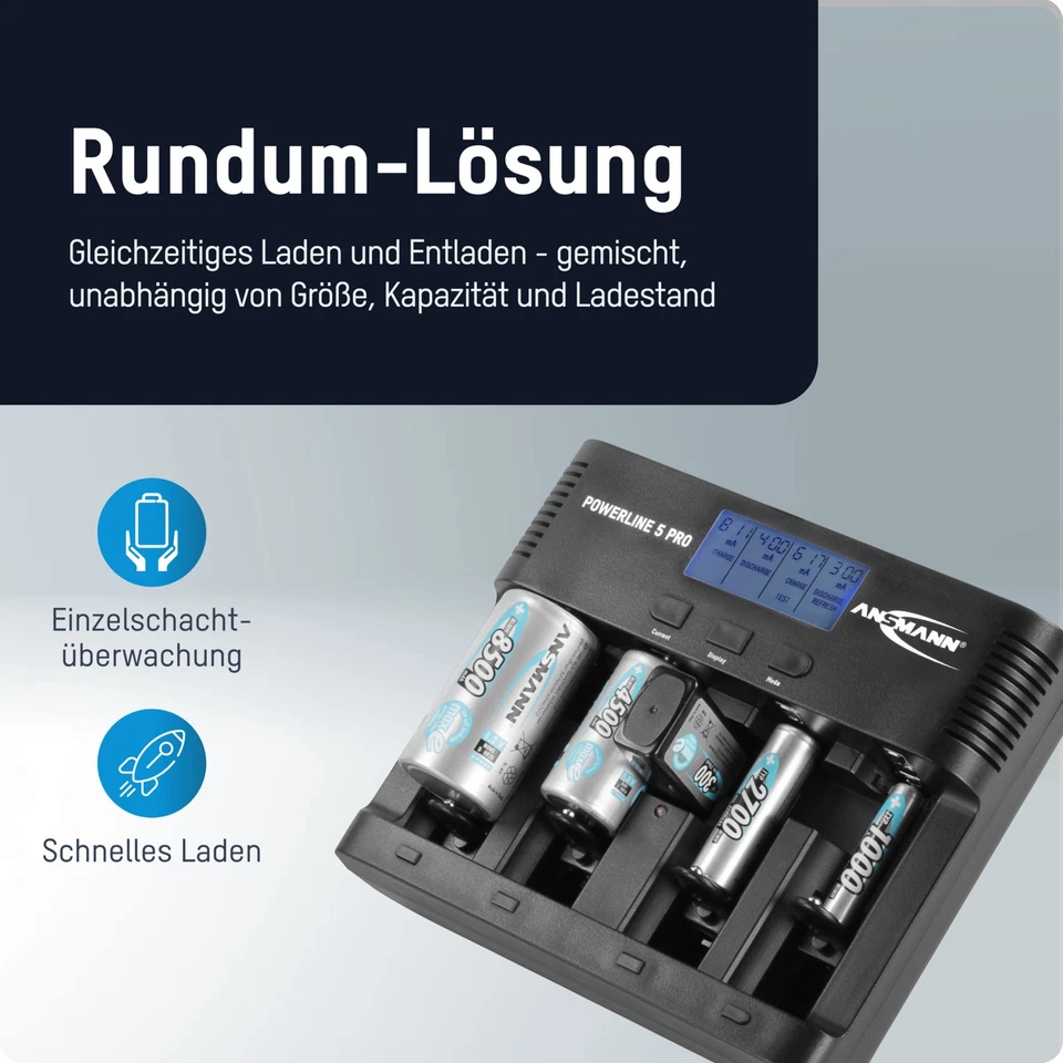 ANSMANN Akku-Ladegerät für 4x AA/AAA/C/D + 1x 9V-Block NiMH mit Entladefunktion - Bild 4 von 4