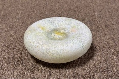 Michi Hashimurano Glass Plate Art White with Blue Yellow Decorative Dish