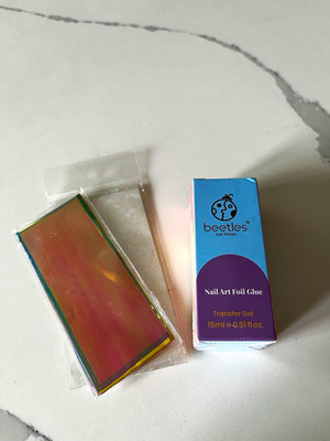 Beetles Nail Art Foil Transfer Gel Glue with Holographic Multicolor Sheets