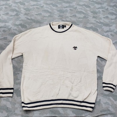 Vintage Expression Sweater Mens Large Beige Pullover Long Sleeve
