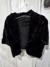 Size M Women's Black Brown Fur Shrug Shawl Wrap Unbranded