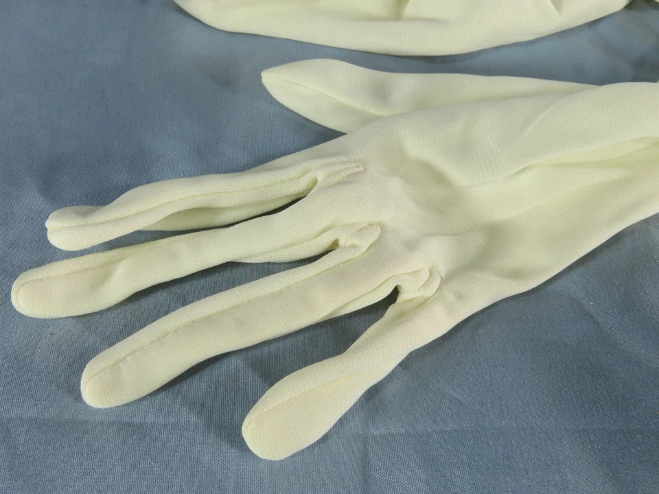 NEW Vintage HANSEN IVORY NYLON KNIT GLOVES Elbow Length SHIRRED/RUCHED ARMS - Image 4 of 4