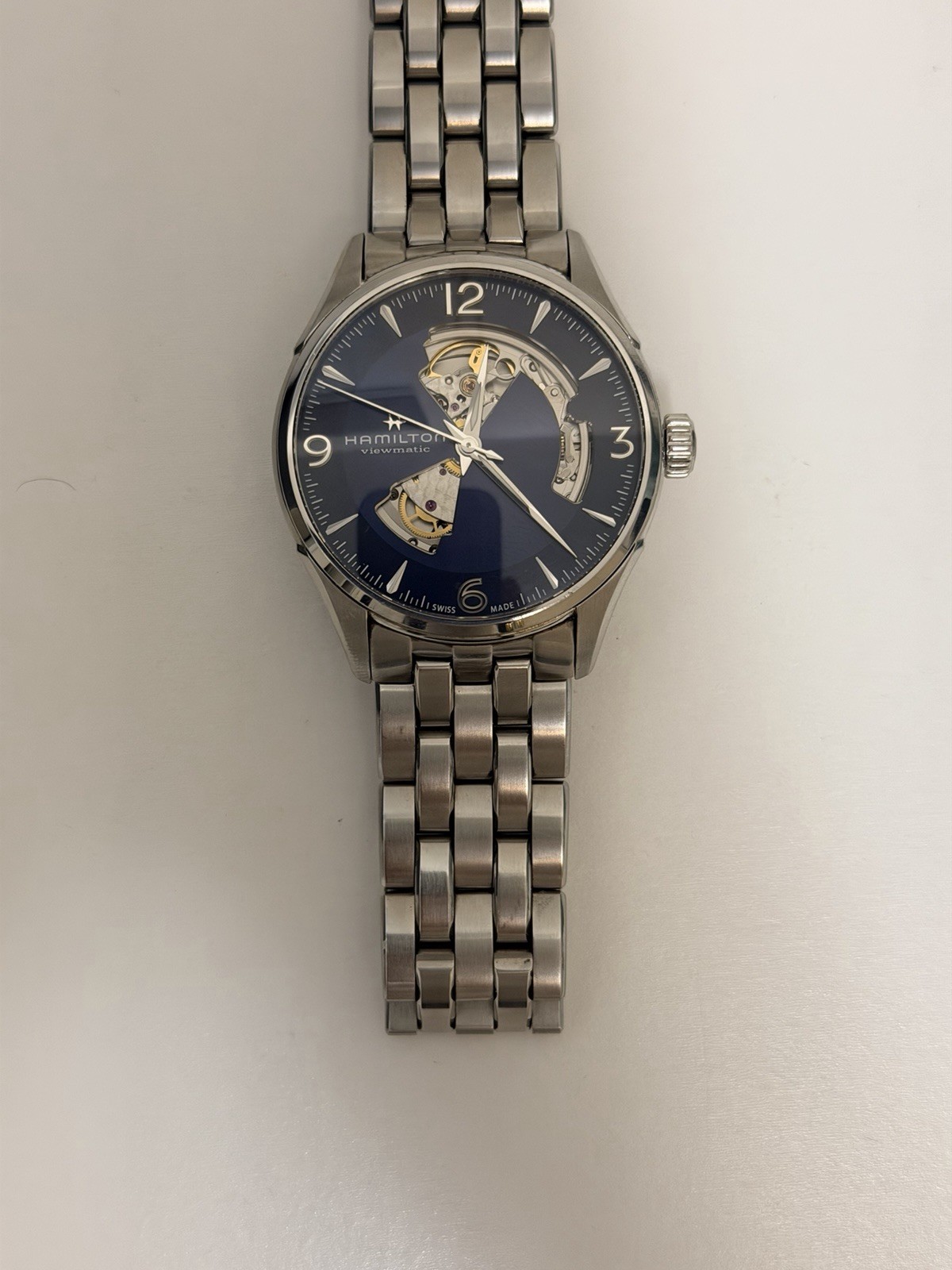 Hamilton Jazzmaster Viewmatic Blue Skeleton Dial Stainless Steel Bracelet